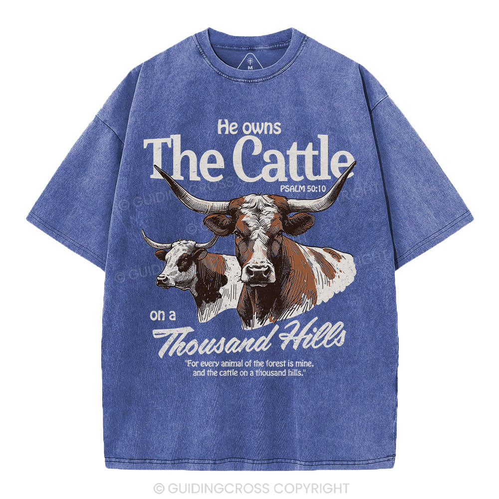He Owns The Cattle On A Thousand Hills Christian Washed T-Shirt