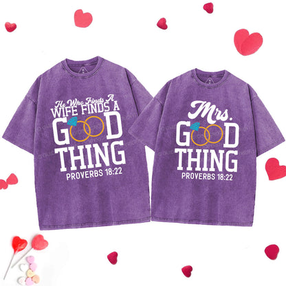 He Who Finds A Wife Find A Good Thing Christian Couple Washed T-Shirt