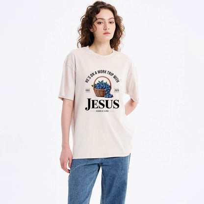 He's On A Work Trip With Jesus Christian Washed T-Shirt