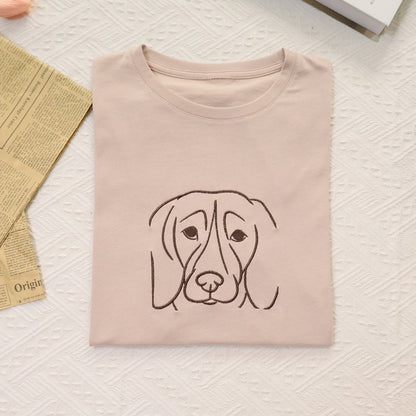 Custom Embroidered Pet Outline Sand T-shirt | Gift For Pet Lover