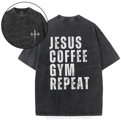 Jesus Coffee Gym Repeat Christian Washed T-Shirt
