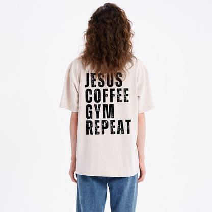 Jesus Coffee Gym Repeat Christian Washed T-Shirt