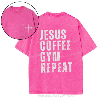 Jesus Coffee Gym Repeat Christian Washed T-Shirt