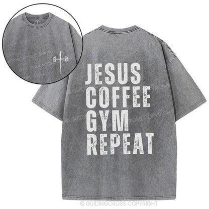 Jesus Coffee Gym Repeat Christian Washed T-Shirt