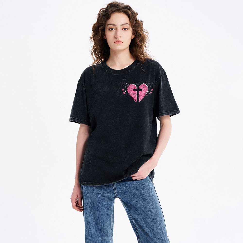 Jesus Heals Broken Hearts Christian Washed T-Shirt