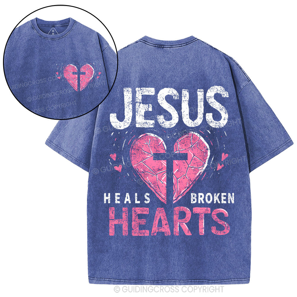 Jesus Heals Broken Hearts Christian Washed T-Shirt