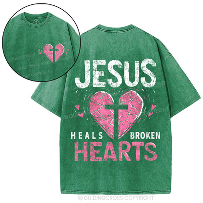 Jesus Heals Broken Hearts Christian Washed T-Shirt