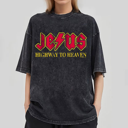 Jesus Highway To Heaven Christian Washed T-Shirt
