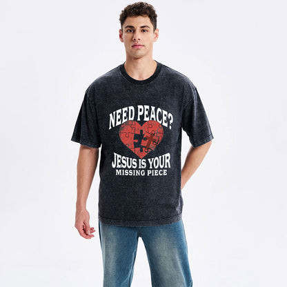 Jesus Is Your Missing Piece Christian Washed T-Shirt