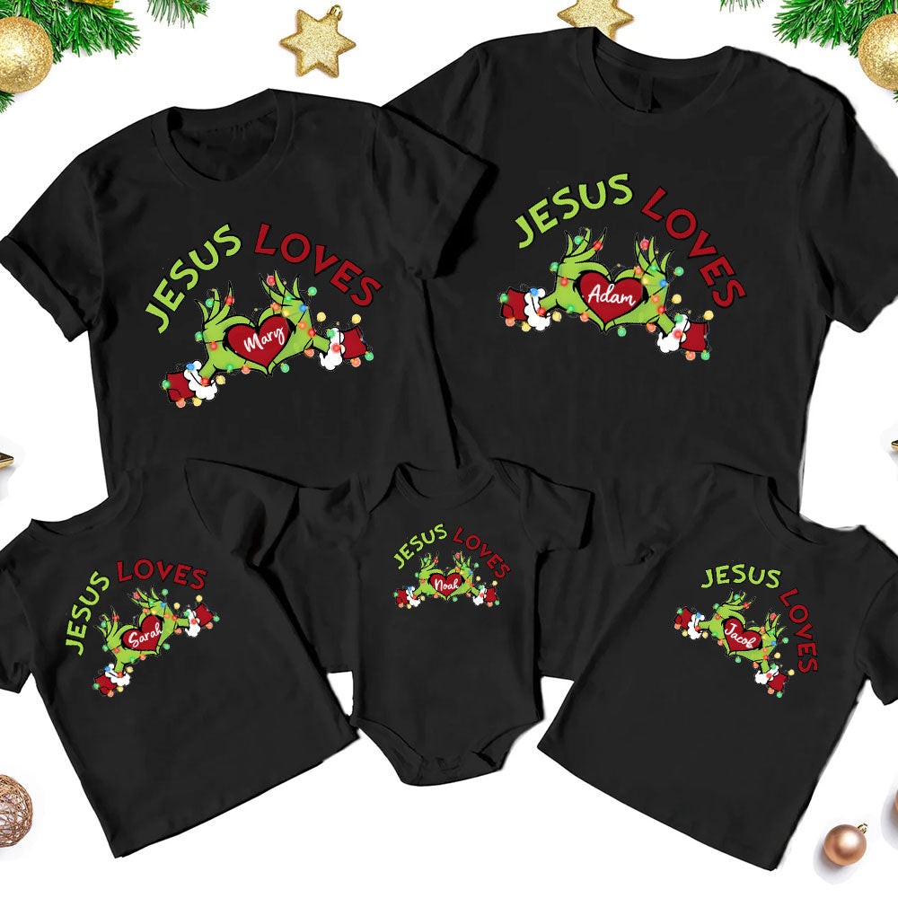 Personalized Jesus Loves Christmas Family Matching Shirts
