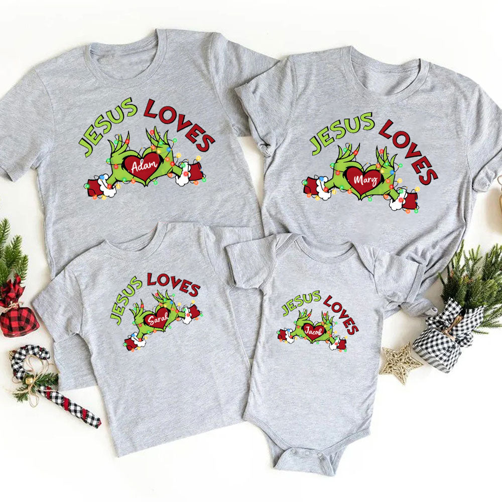Personalized Jesus Loves Christmas Family Matching Shirts