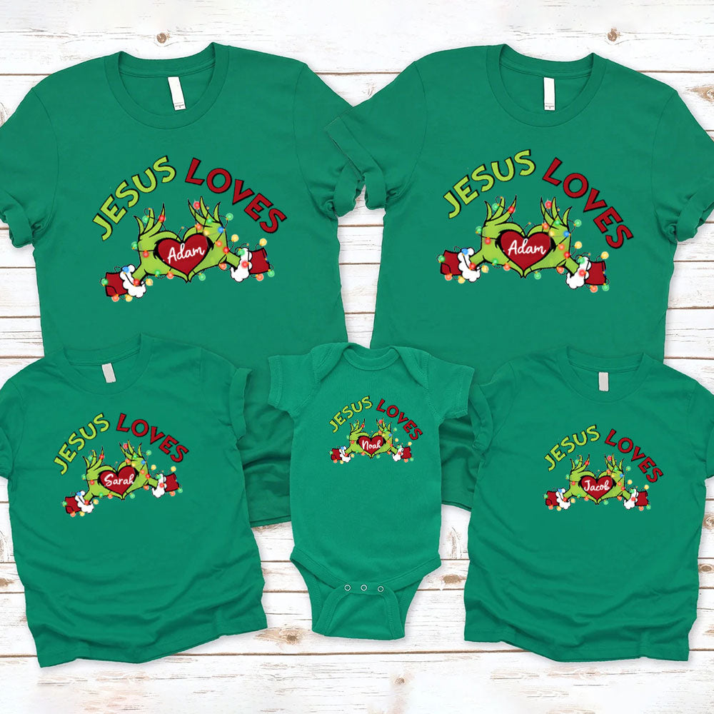 Personalized Jesus Loves Christmas Family Matching Shirts