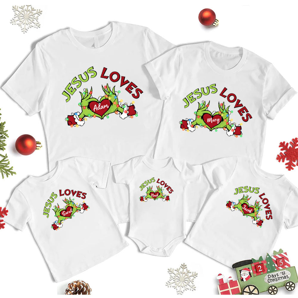 Personalized Jesus Loves Christmas Family Matching Shirts