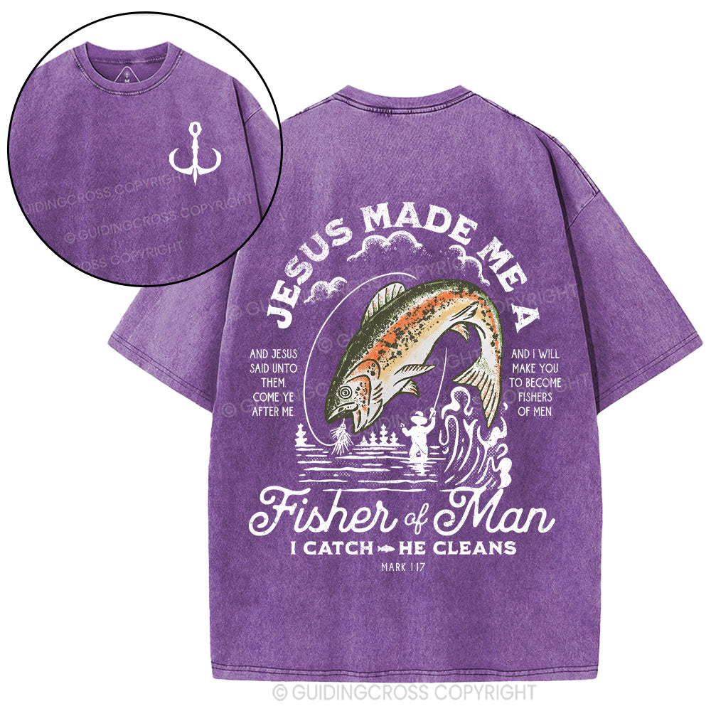 Jesus Made Me A Fisher Of Man Christian Washed T-Shirt