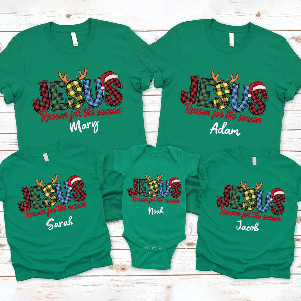Jesus Reason For The Season Plaid Christmas Family Matching Shirts