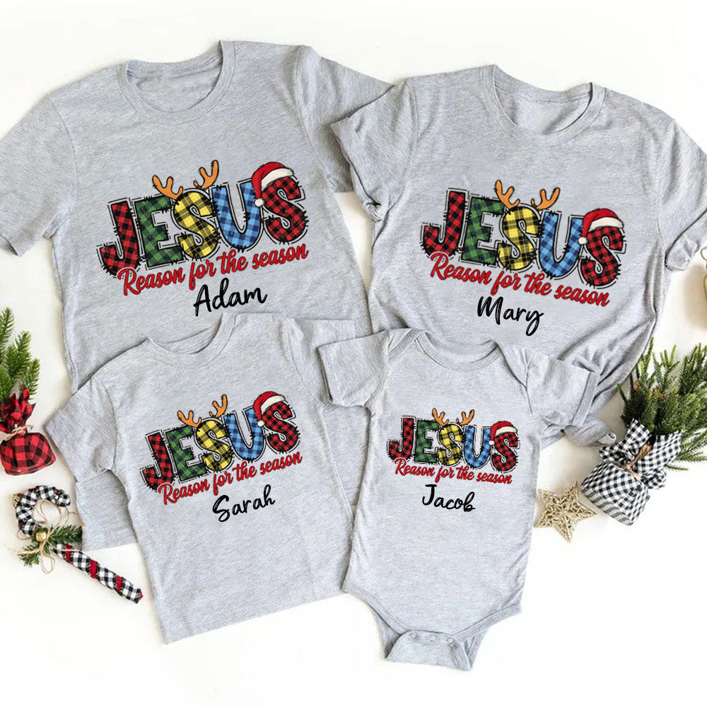 Jesus Reason For The Season Plaid Christmas Family Matching Shirts