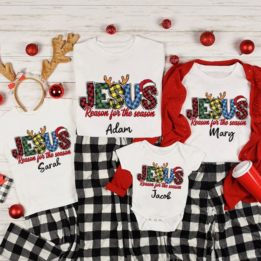 Jesus Reason For The Season Plaid Christmas Family Matching Shirts