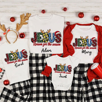 Jesus Reason For The Season Plaid Christmas Family Matching Shirts