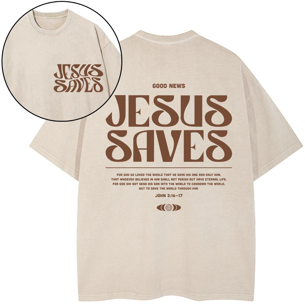 Jesus Saves Christian Washed T-Shirt