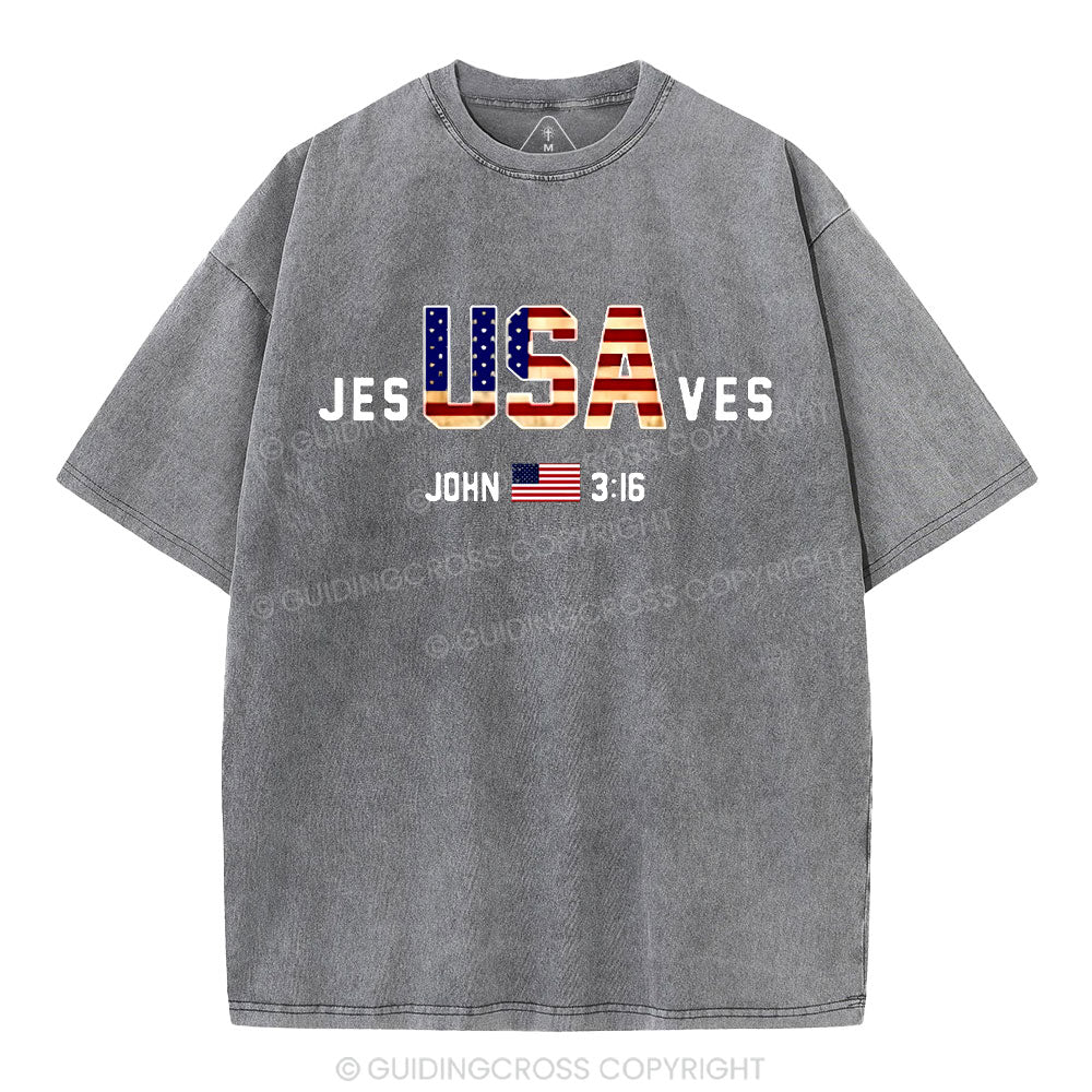 Jesus Saves USA Christian Washed T-Shirt