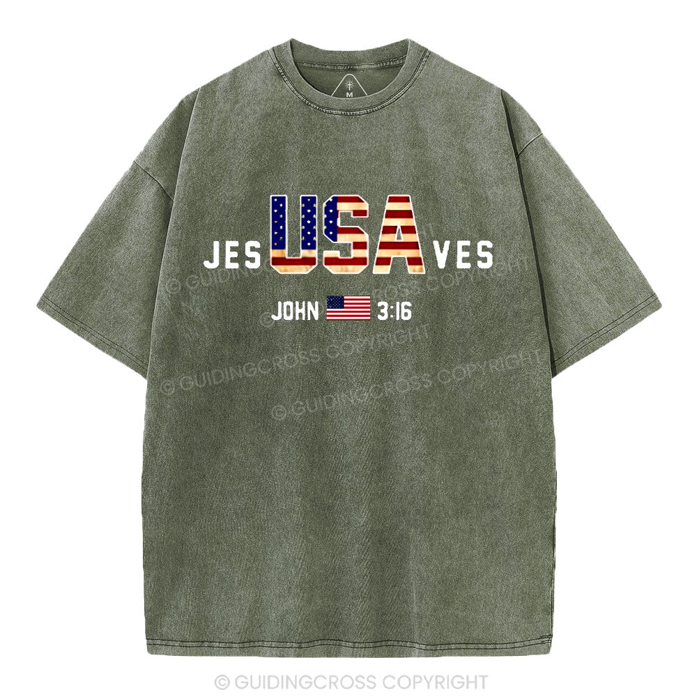Jesus Saves USA Christian Washed T-Shirt