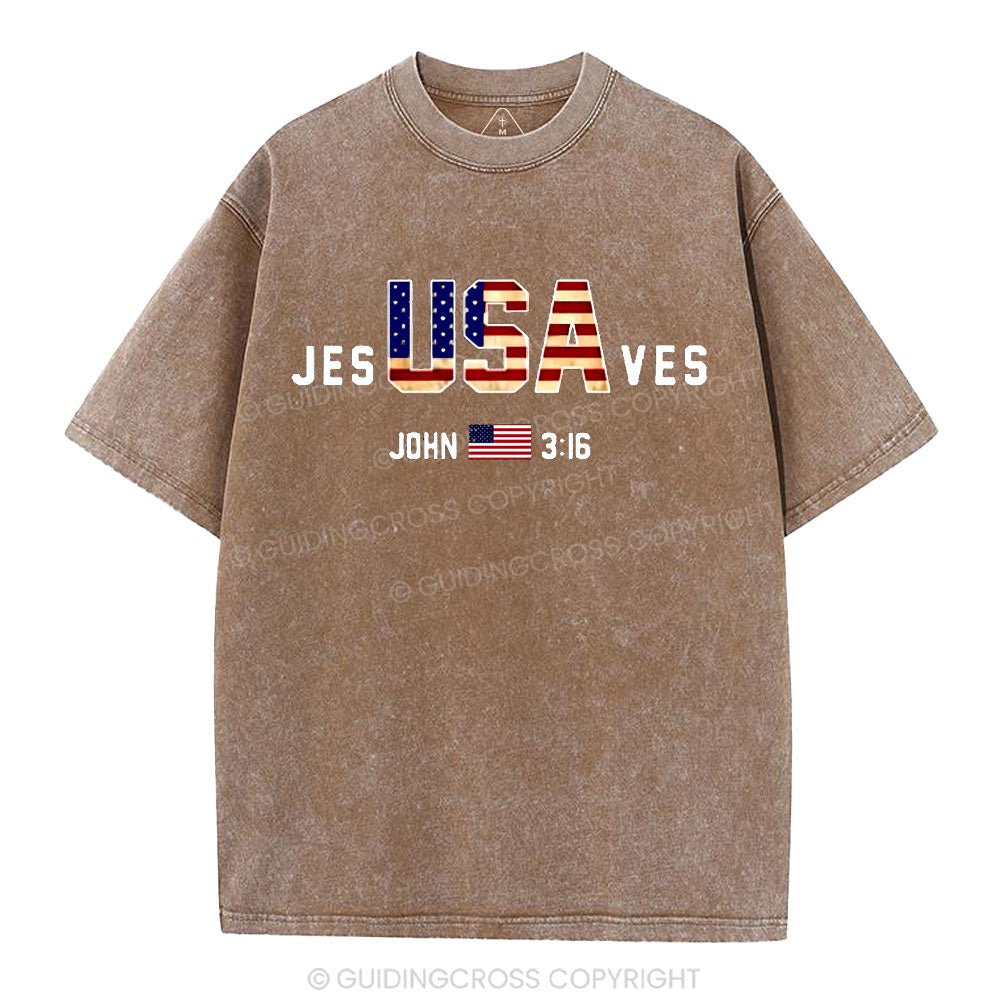 Jesus Saves USA Christian Washed T-Shirt
