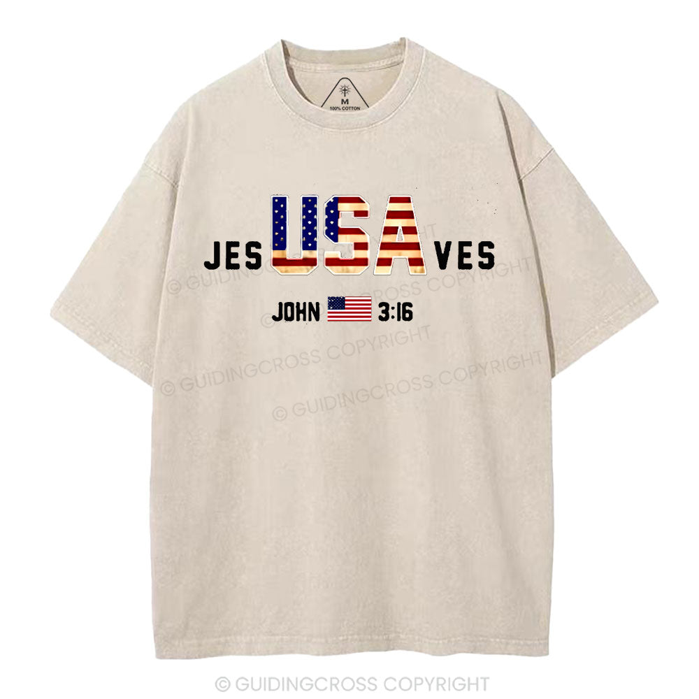Jesus Saves USA Christian Washed T-Shirt