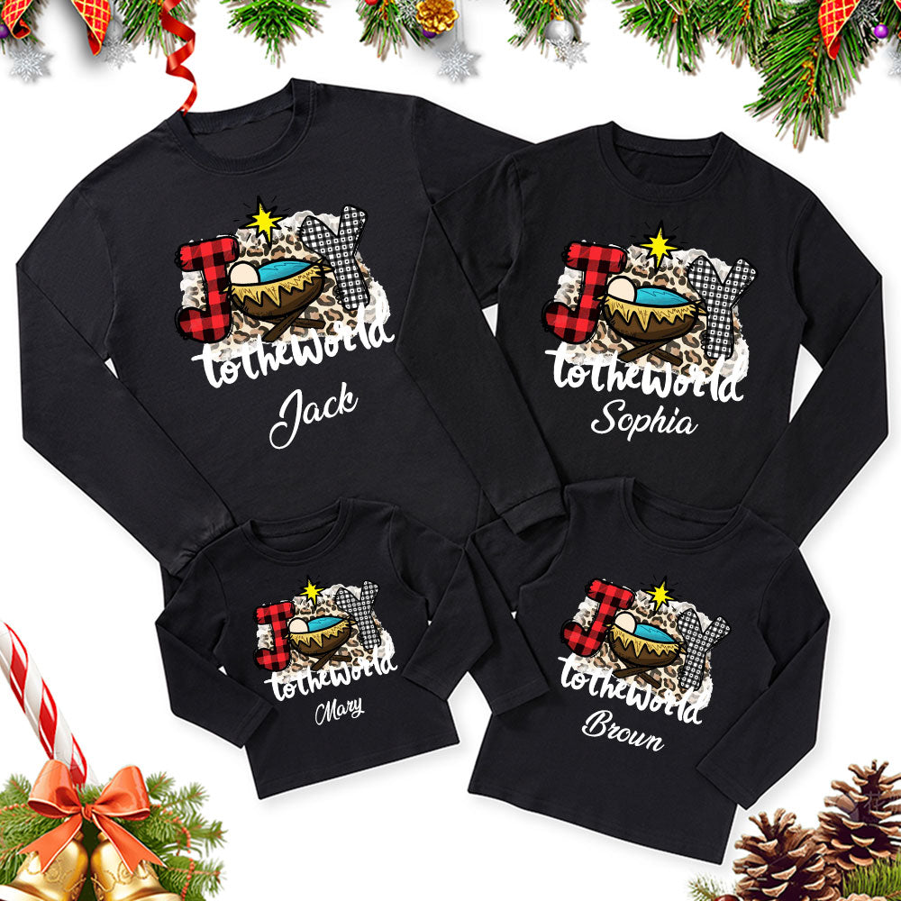 Personalized  Joy To The World Christmas Family Matching Long Sleeve T-Shirt
