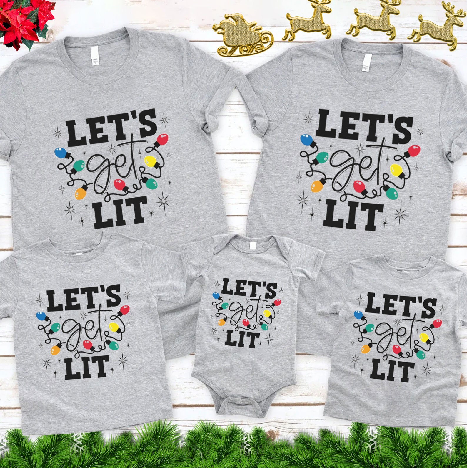 Let Us Get Lit Christian Christmas Family Matching Shirts