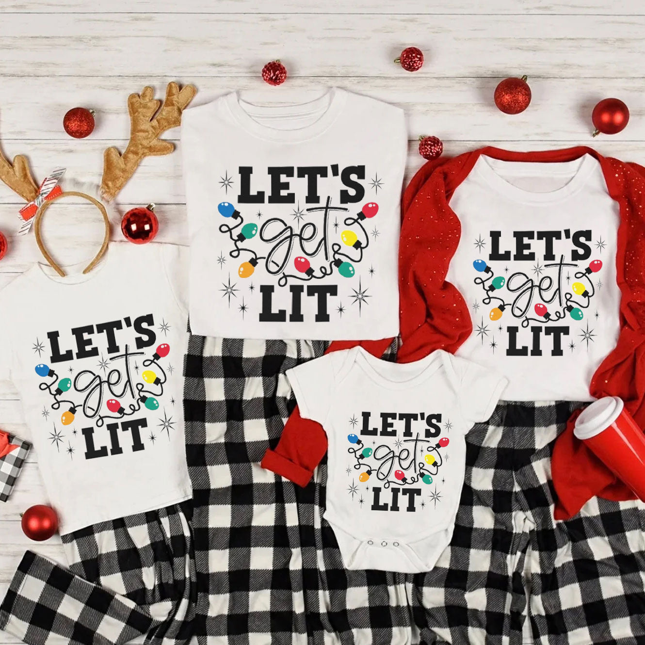 Let Us Get Lit Christian Christmas Family Matching Shirts