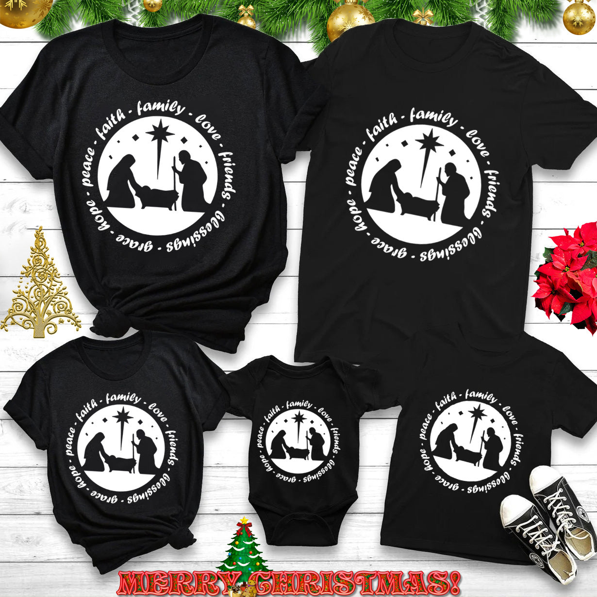 Nativity Scene Christian Christmas Family Matching Shirts