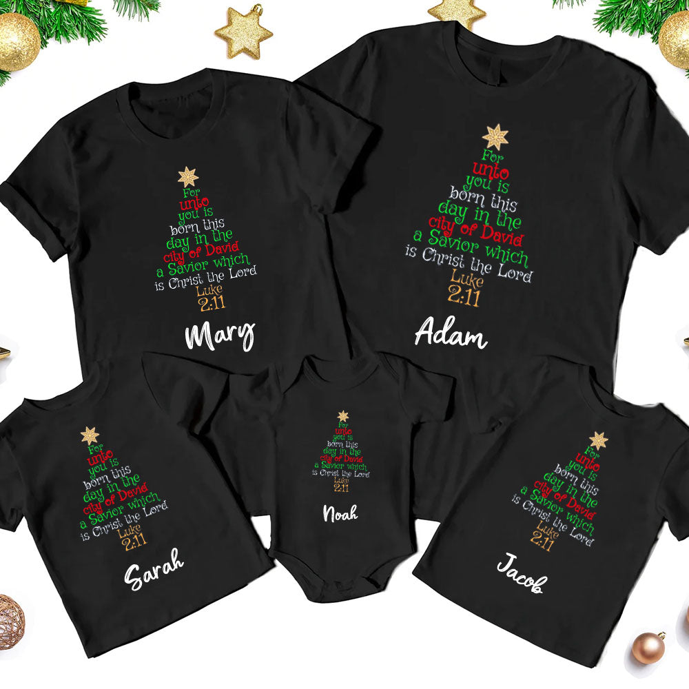 Personalized  For Unto You Is Born This Christmas Family Matching Shirts