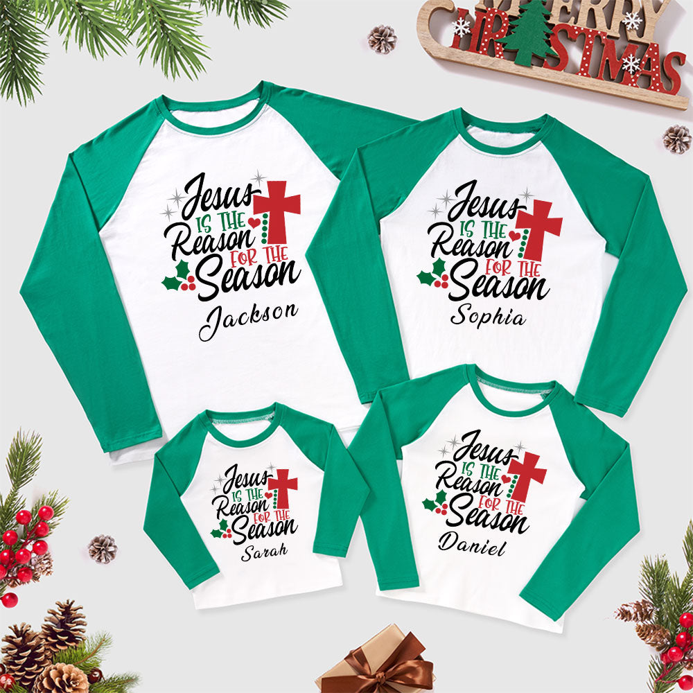 Personalized Jesus Is Reason  For Season Family Raglan Long Sleeve T-Shirt