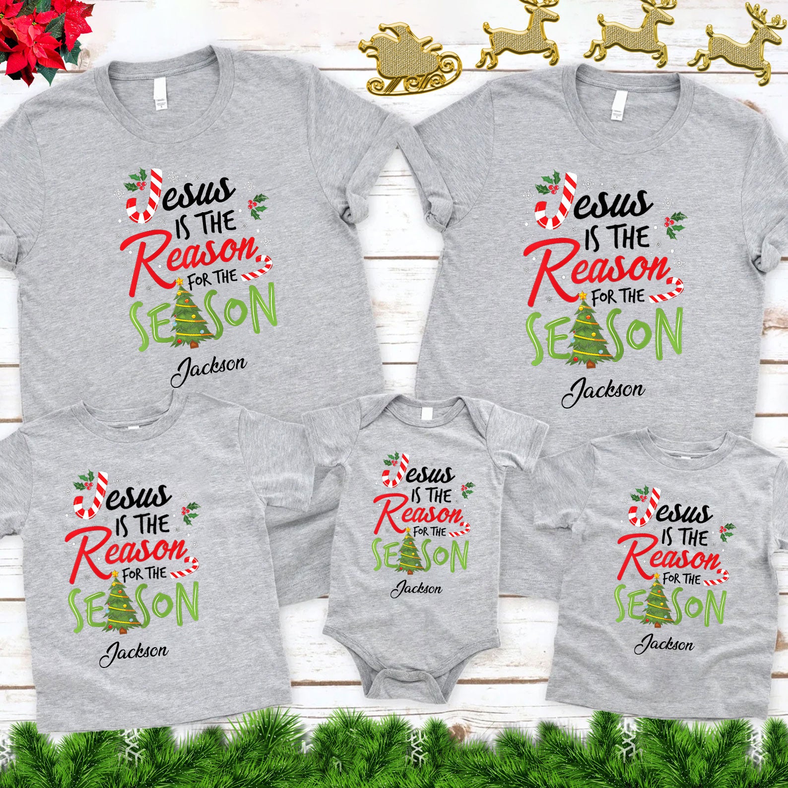 Personalized Jesus Is The Reason For The Season Christian Family Matching Shirts
