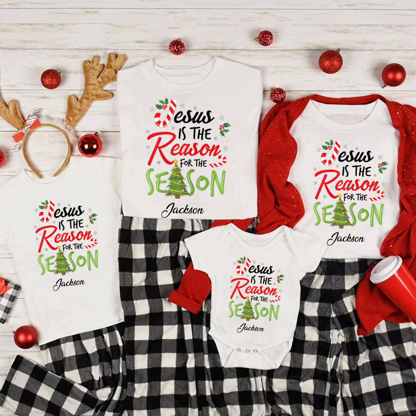 Personalized Jesus Is The Reason For The Season Christian Family Matching Shirts