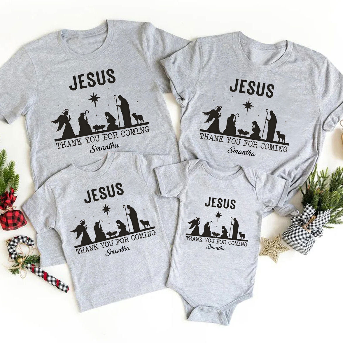 Personalized Jesus Thank You For Coming Christmas Family Matching Shirts