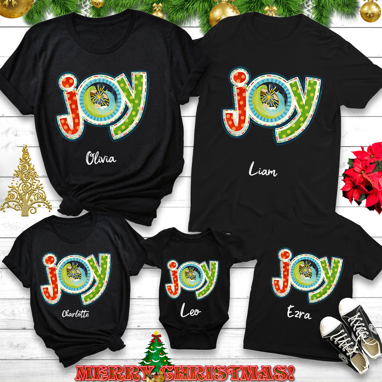Personalized Joy Nativity Christian Christmas Family Matching Shirts