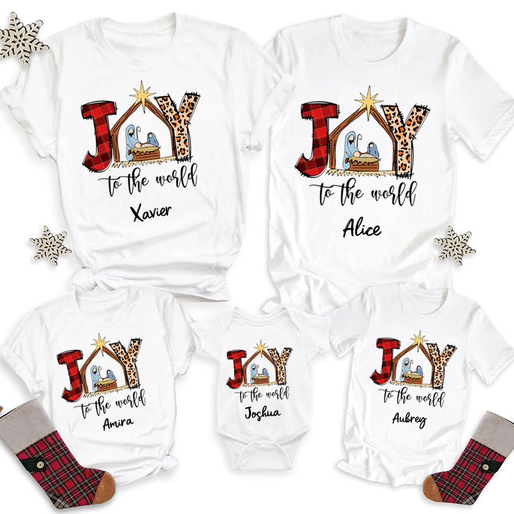 Personalized Joy To The World Christmas Family Matching Shirts