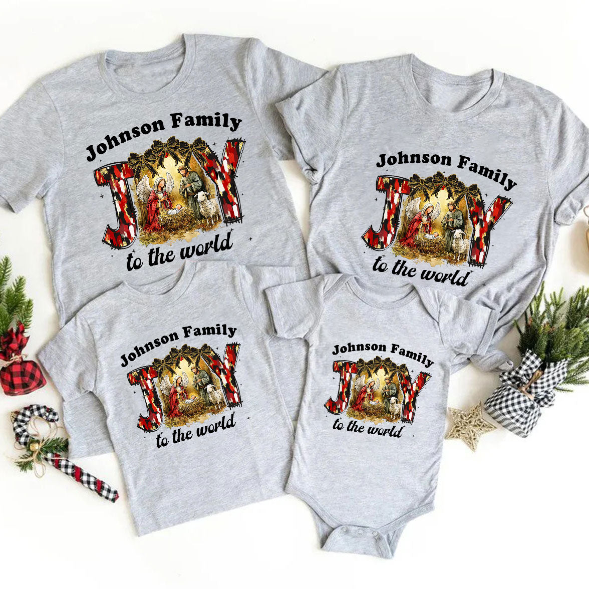 Personalized Joy To The World Christmas Family Matching Shirts
