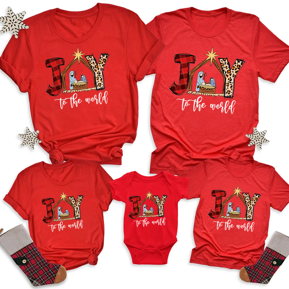 Personalized Joy To The World Christmas Family Matching Shirts