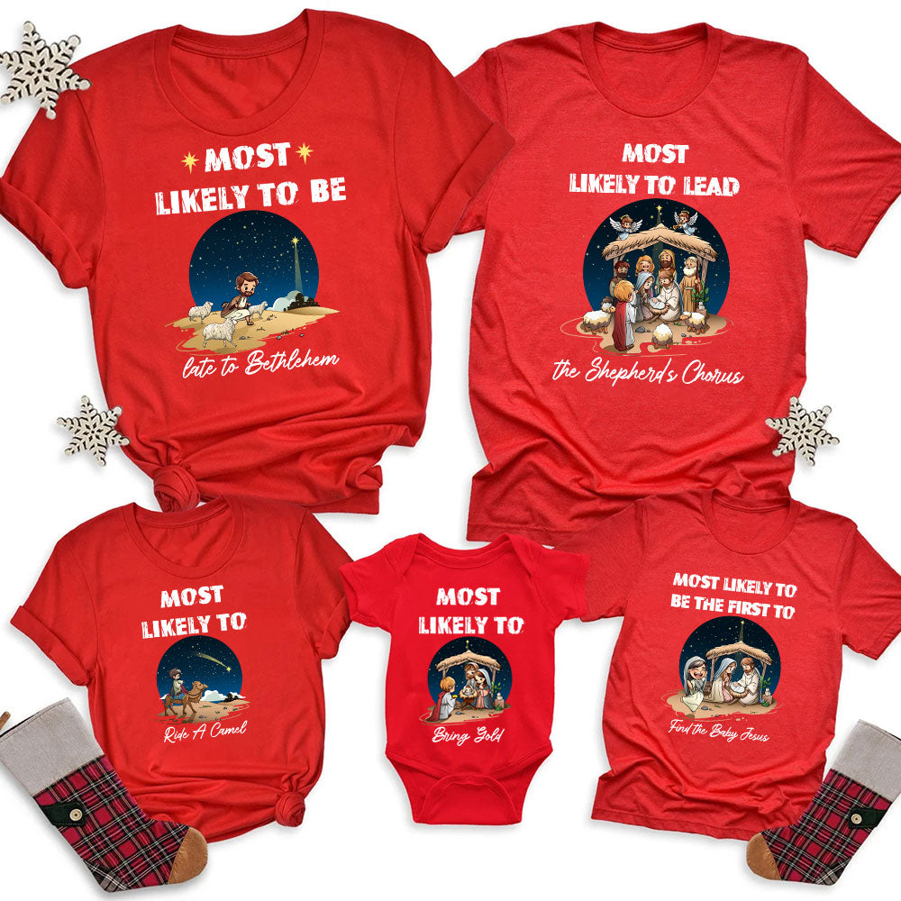 Personalized Most Likely To Christian Christmas Family Matching Shirts
