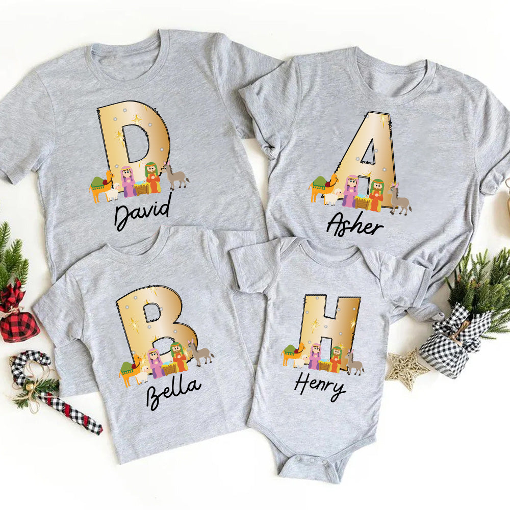 Personalized Name Nativity Scene Christian Christmas Family Matching Shirts