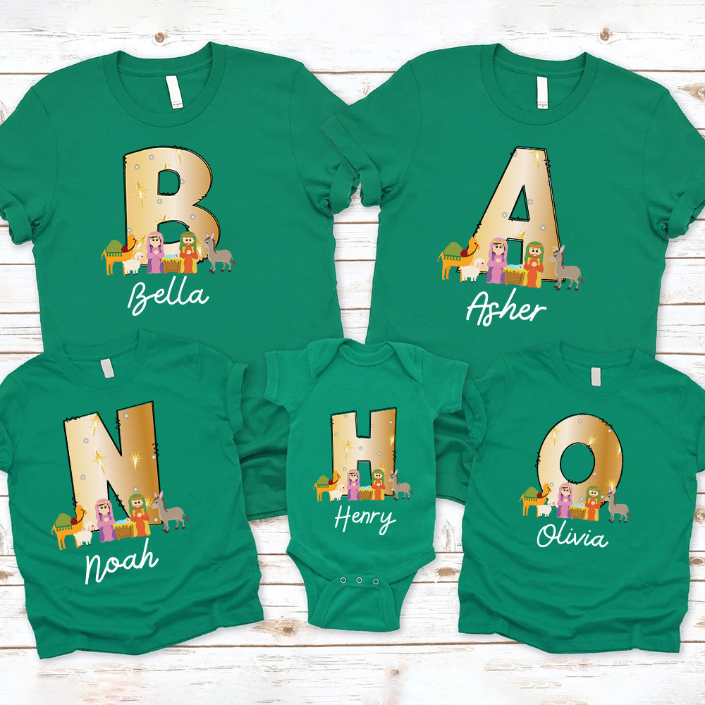 Personalized Name Nativity Scene Christian Christmas Family Matching Shirts