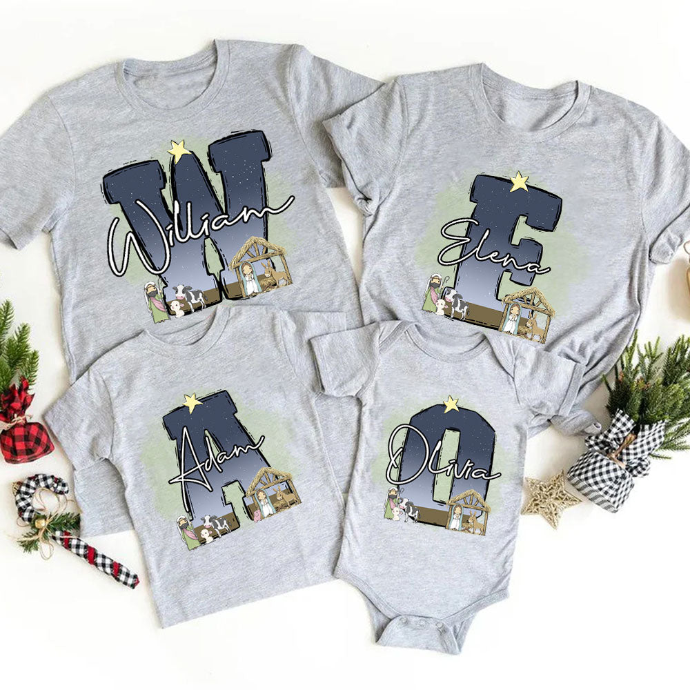 Personalized Nativity Scene Christian Christmas Family Matching Shirts