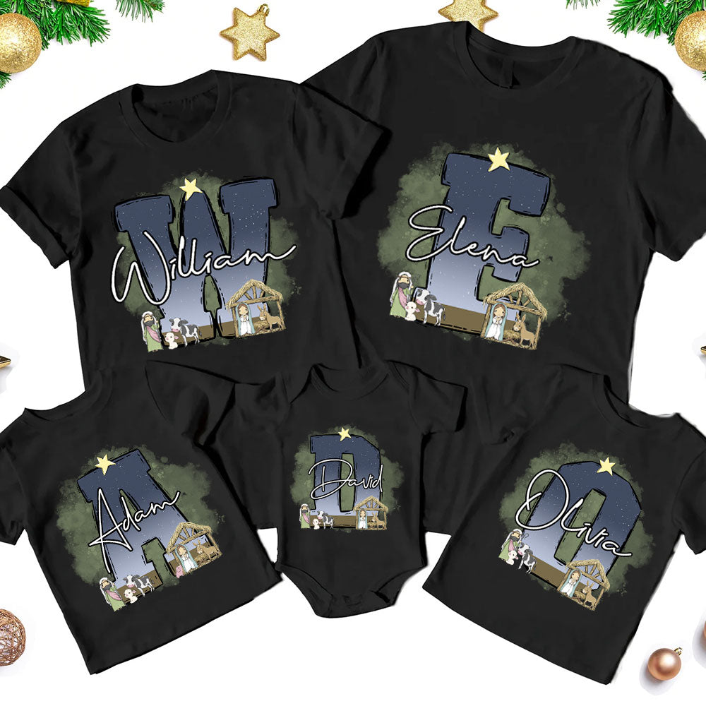 Personalized Nativity Scene Christian Christmas Family Matching Shirts