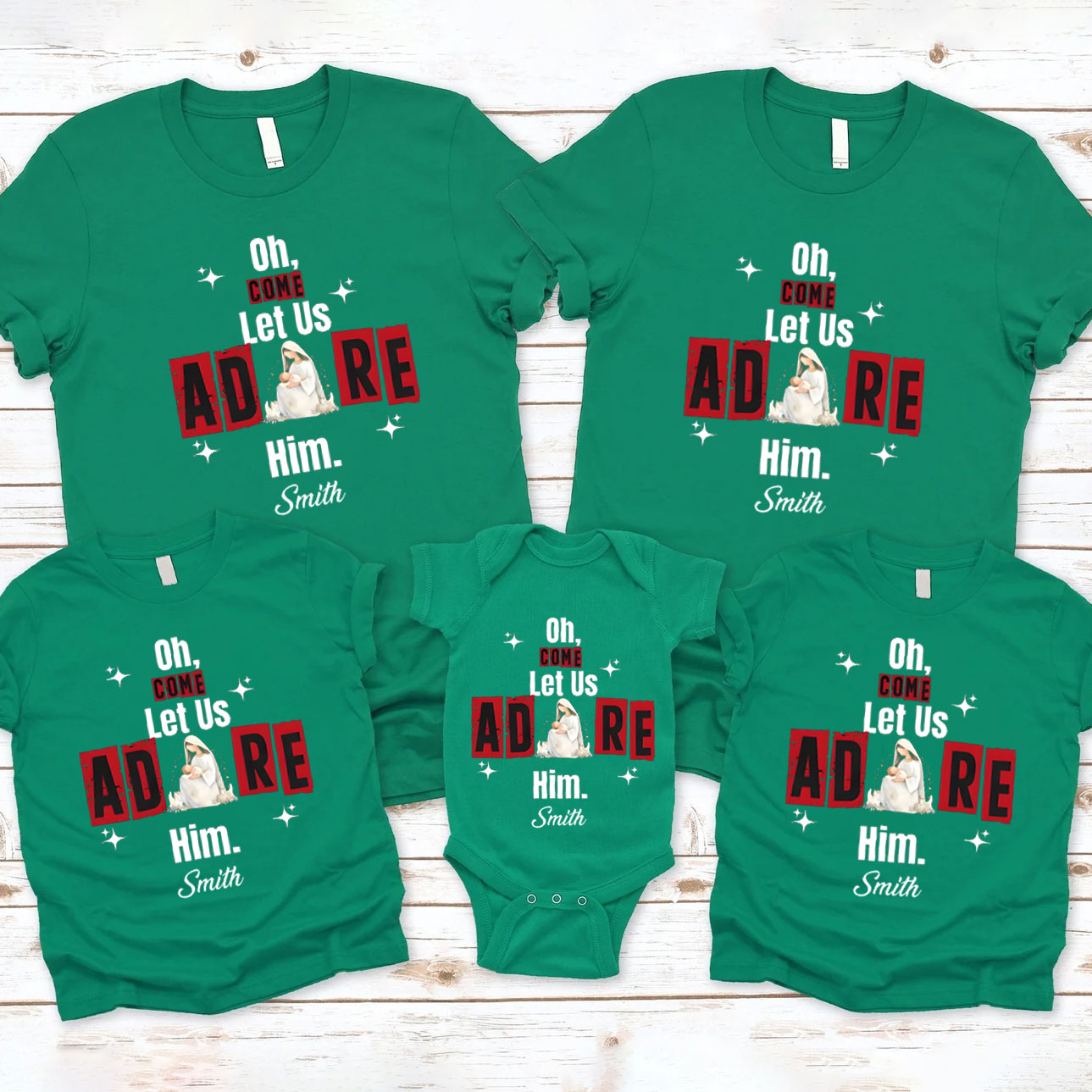 Personalized Oh Come Let Us Adore Him Christmas Family Matching Shirts