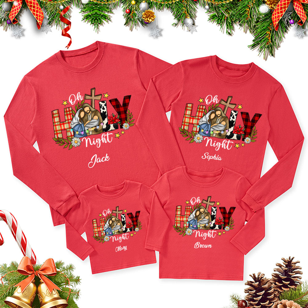 Personalized Oh Holy Night Christmas Family Matching Long Sleeve Shirts