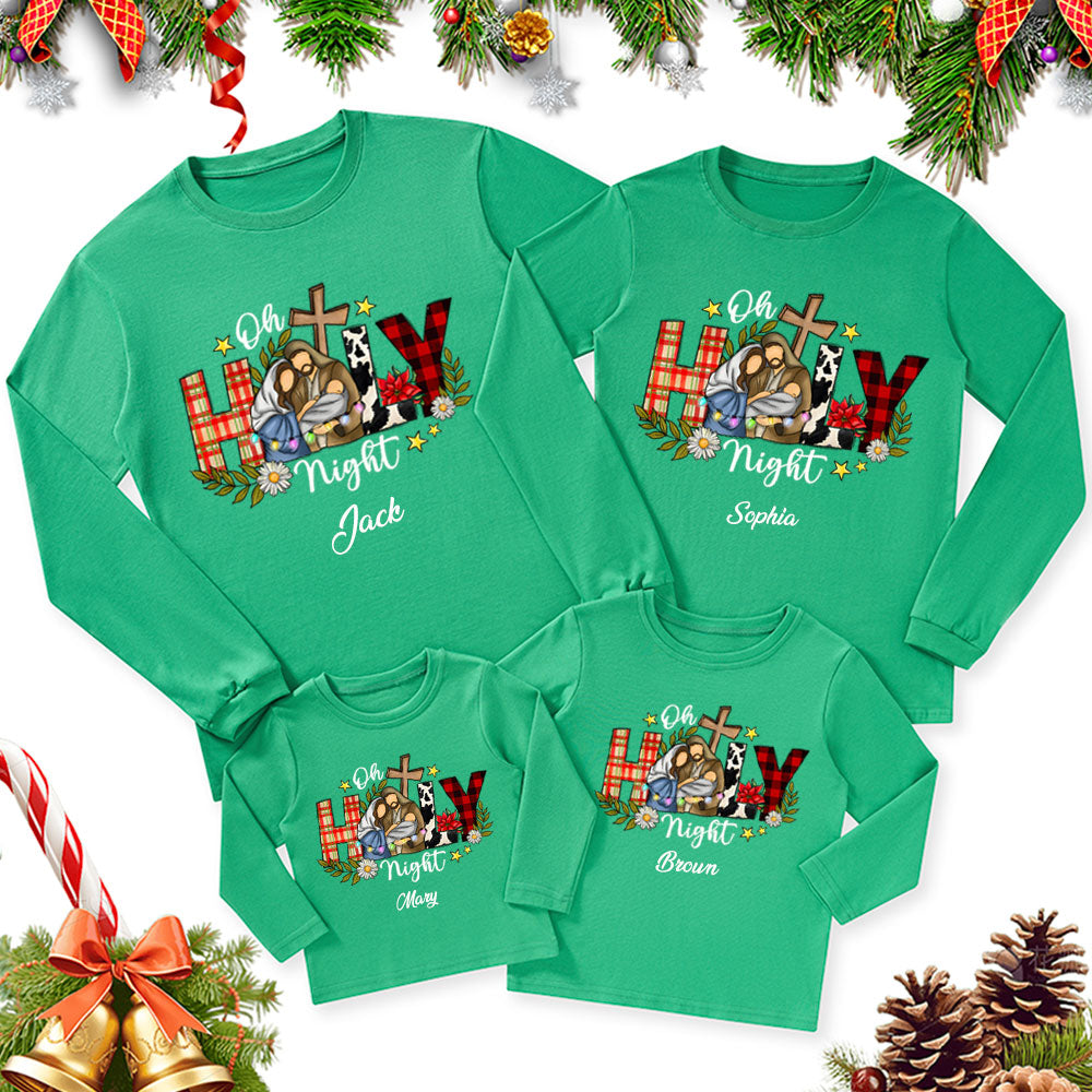 Personalized Oh Holy Night Christmas Family Matching Long Sleeve Shirts
