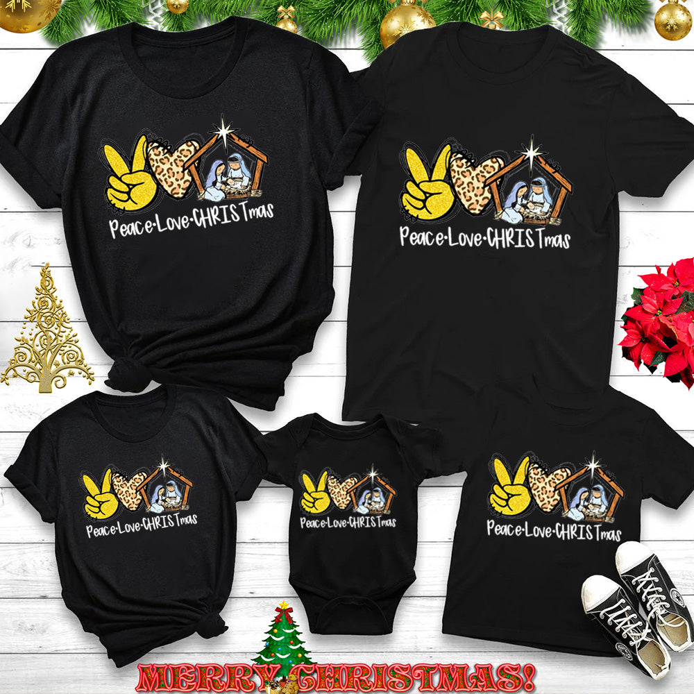 Personalized Peace Love Christmas Family Matching Shirts