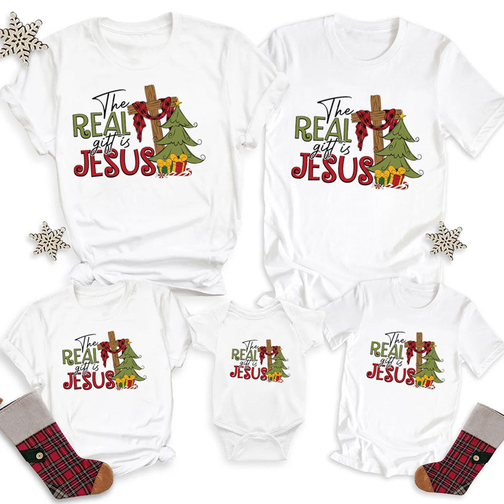 Personalized The Real Gift Is Jesus Christmas Family Matching Shirts